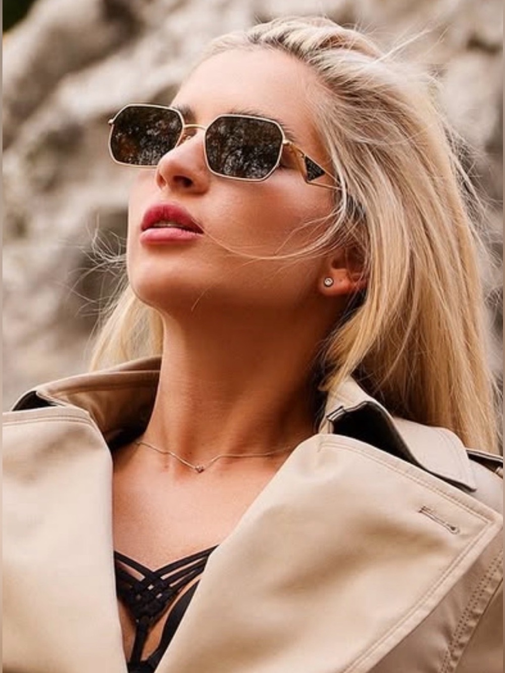 PRADA PR A51S 15N01T Matte Gold Dark Brown Lens Unisex Sunglasses AUTHENTIC - Picture 2 of 9
